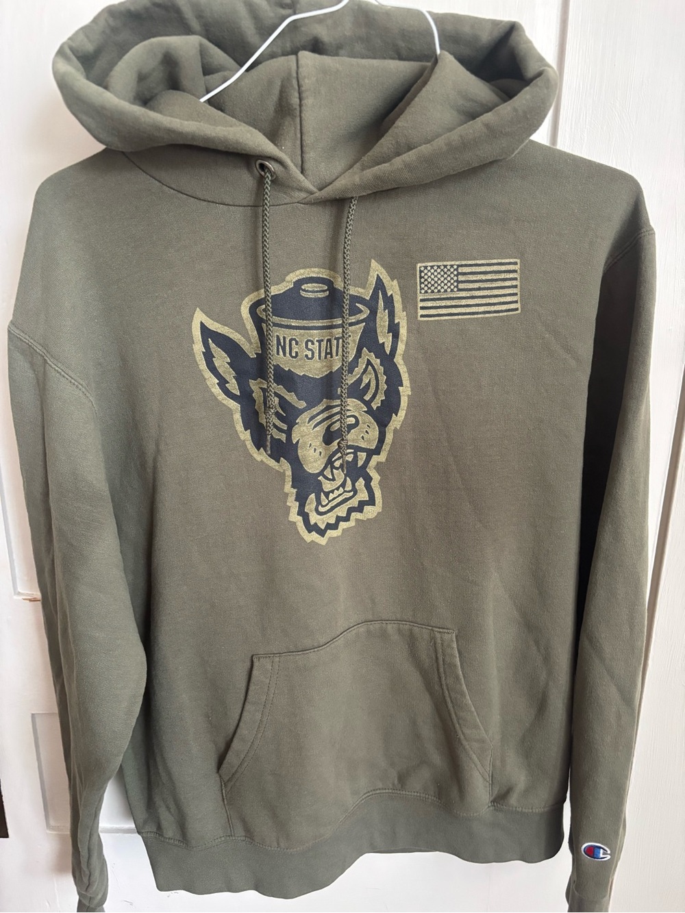 Champion Men's Olive Green NC State Graphic Crewneck Hoodie